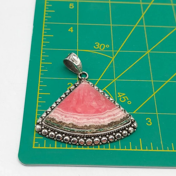 Sterling Silver Pink Rhodochrosite Triangular Pendant 2.5 Inch - Picture 6 of 7